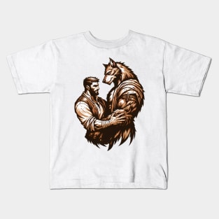 Man and Werewolf Hugging Gay Lovers V2 Kids T-Shirt